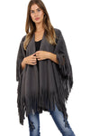 Soft Wooly Blanket Cape with Fringe Detail