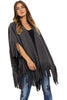 Soft Wooly Blanket Cape with Fringe Detail