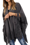 Soft Wooly Blanket Cape with Fringe Detail