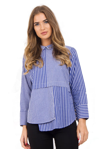 Striped Asymmetric Bow and Stud Shirt