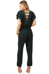 V neck Lace Applique Back Straight Leg Jumpsuit