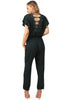 V neck Lace Applique Back Straight Leg Jumpsuit