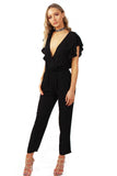 V neck Lace Applique Back Straight Leg Jumpsuit