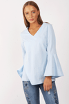 V Neck Ruffle Sleeves Flare Blouse Top