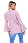 V Neck Ruffle Sleeves Flare Blouse Top
