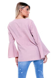 V Neck Ruffle Sleeves Flare Blouse Top