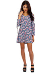 V-neck Skater Dress with Lace Up Detail Sleeves In Paisley Print