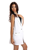 White Longline Sleeveless Jacket Waistcoat with Zip Pocket