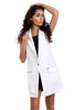 White Longline Sleeveless Jacket Waistcoat with Zip Pocket