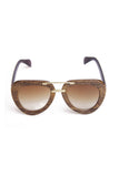 Round Aviator Wooden look frame sunglasses
