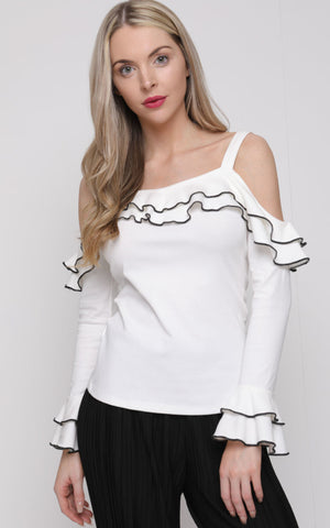 Strappy Stretch Cotton Ruffle Detail Top