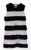 Longline Duo Colours Stripe Ultra Soft Faux Fur Leather Panelled Gilet