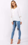 Blouson Ruffle Lace Applique Sleeve Blouse Top