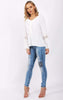 Blouson Ruffle Lace Applique Sleeve Blouse Top