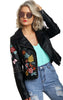 Floral Embroidered Studded Detail Biker Leather Jacket