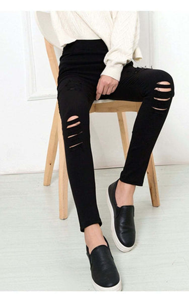 High Waist Super Stretch Rip Skinny Jeggings With Pockets