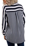 Long Sleeves Stripe Shirt Blouse With Front Pocket