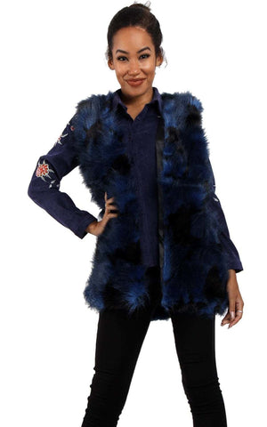 Navy fur gilet women's top