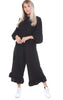 Ribbed Knit Puffer Sleeve Jumper and Wide Leg Ruffle Culotte Trouser Co-Ord Set