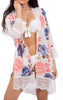 Rose Print Longline Kimono With Lace Trim And Side Split