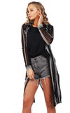 Striped Longline Lightweight Semi-Sheer Collar Cardigan With Side Split