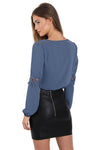 Studded Neck Lace Applique Sleeves Blouse Top