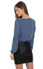 Studded Neck Lace Applique Sleeves Blouse Top